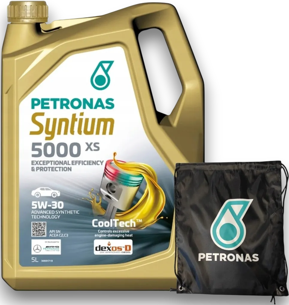 Embalagem do PETRONAS Syntium 5000 XS 5W-30 API SN com destaque para a tecnologia CoolTech