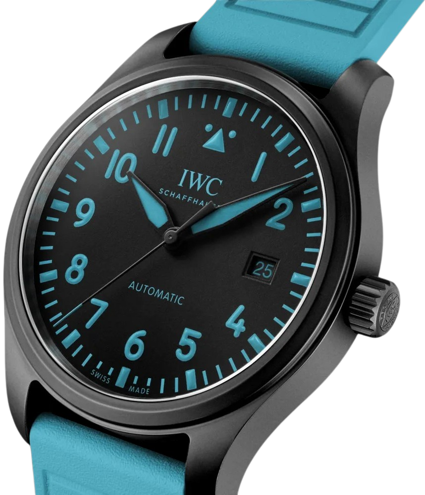 Close do mostrador do IWC Pilot's Watch Automatic 41 George Russell