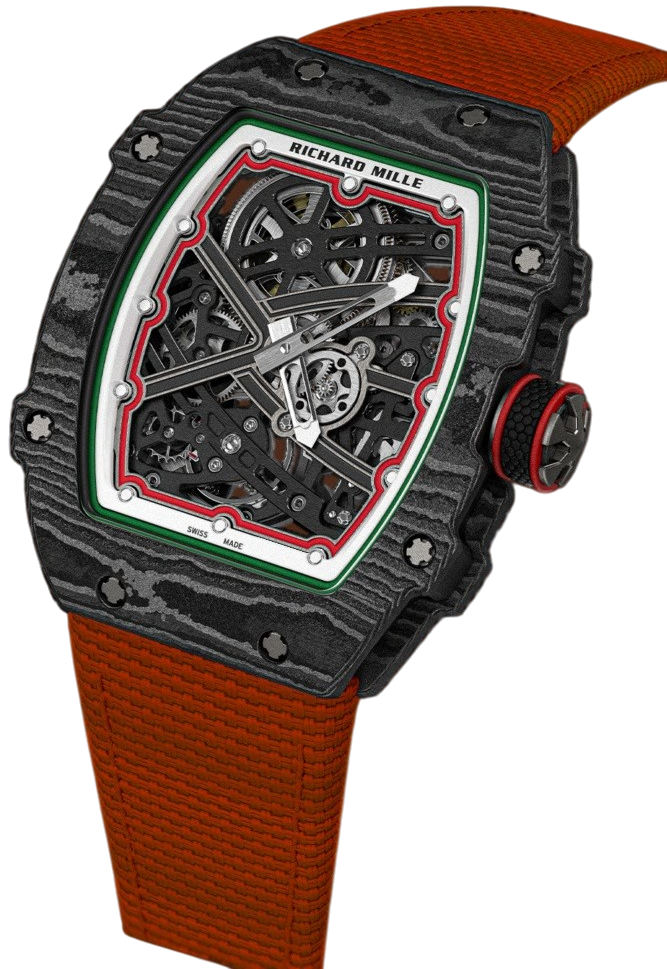 Richard Mille RM 67-02 em ângulo de três quartos mostrando a caixa em Carbon TPT®