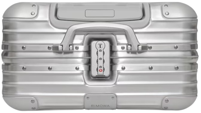 Vista superior da RIMOWA Original Compact mostrando fechos TSA