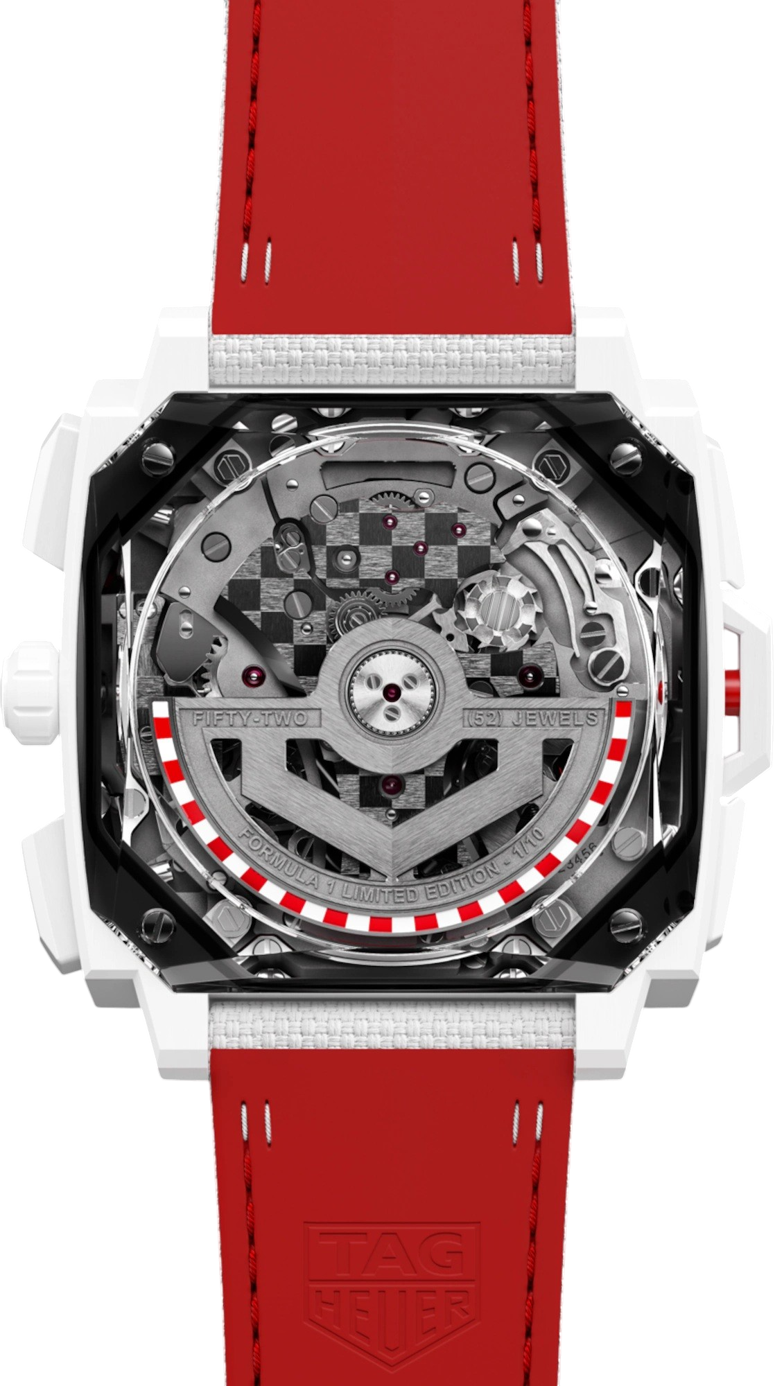 Fundo transparente do TAG Heuer Monaco Split-Seconds revelando o calibre TH81-00